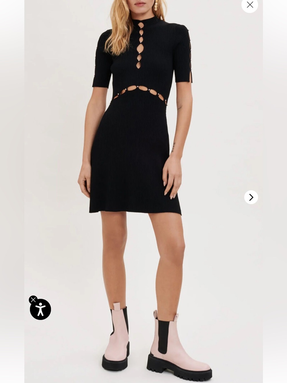 Maje Black Short Sleeve Cutout Knit Mini Dress